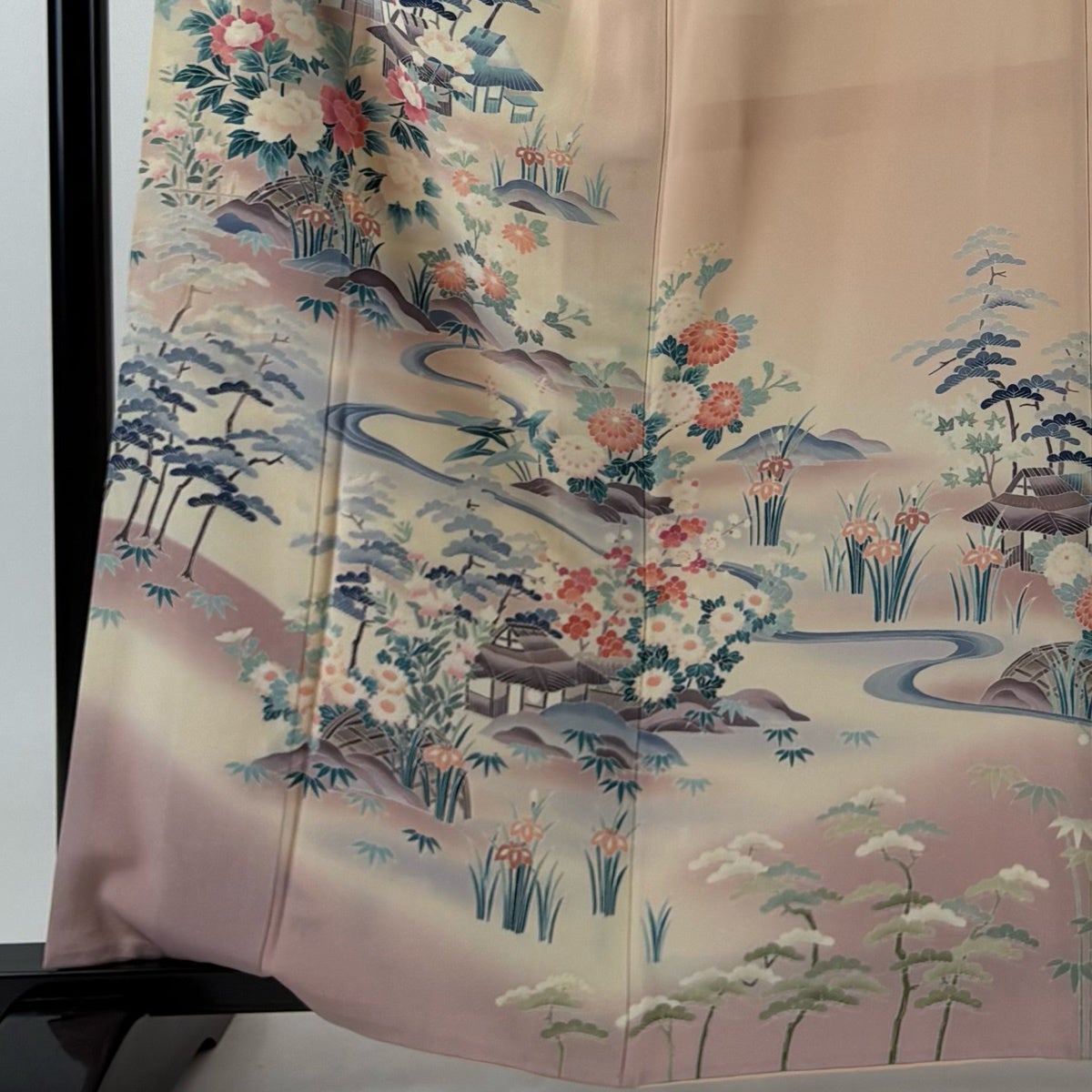 訪問着 身丈164cm 裄丈63cm S 袷 落款あり 松竹梅 建物 ぼかし 薄