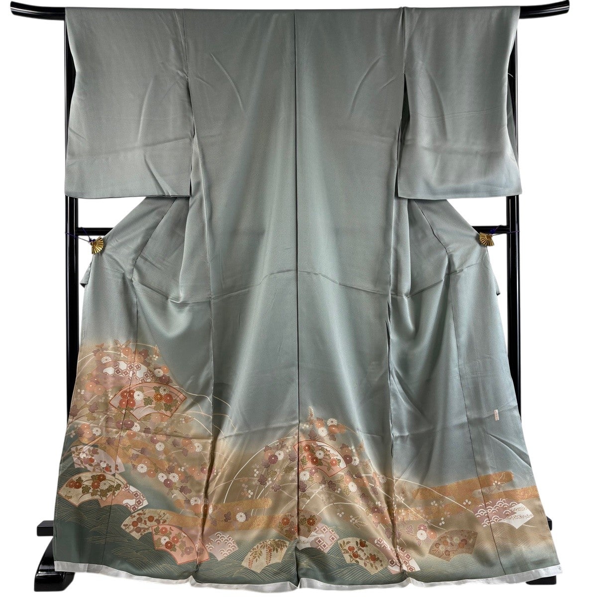 色留袖 身丈173cm 裄丈69cm 未仕立て 仮絵羽 落款あり 扇面 菊 金糸
