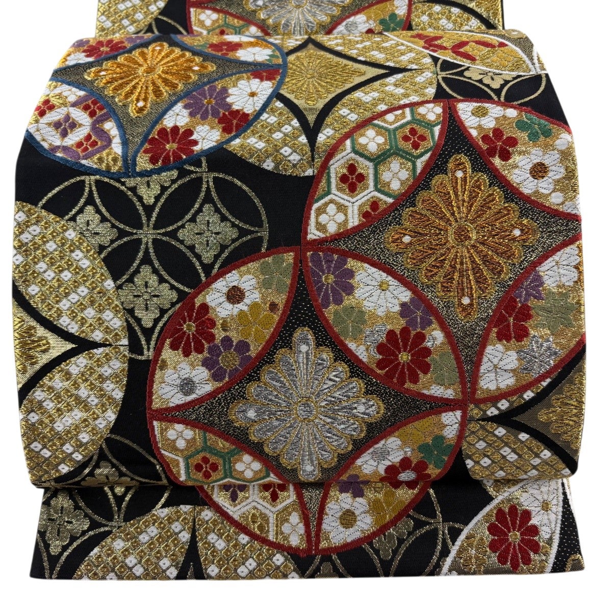 袋帯 秀品 七宝華文 金銀糸 唐織 黒 六通 正絹|中古・古着 袋帯 秀品 七宝華文 金銀糸 唐織 黒 六通 正絹|中古・古着