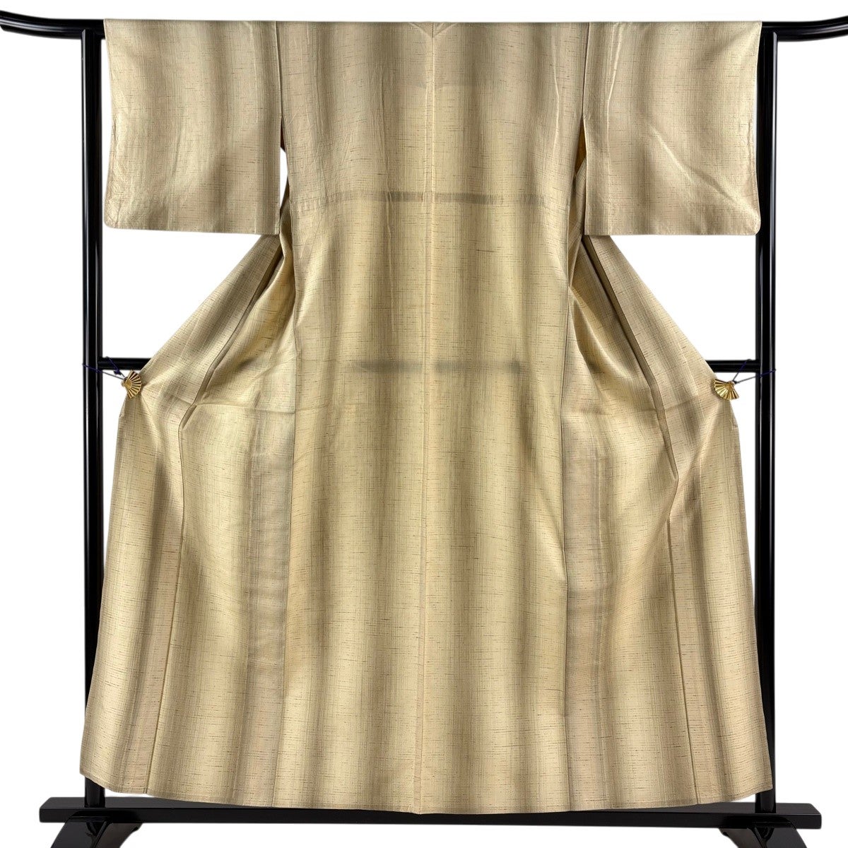 美品】 紬 身丈157cm 裄丈62cm S 単衣 格子 灰色 正絹 秀品｜中古