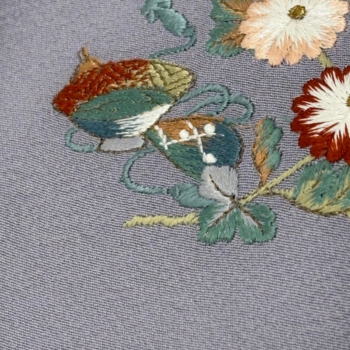 付下げ 身丈163.5cm 裄丈62.5cm S 袷 扇 花鳥 刺繍 金糸 薄紫 正絹 秀