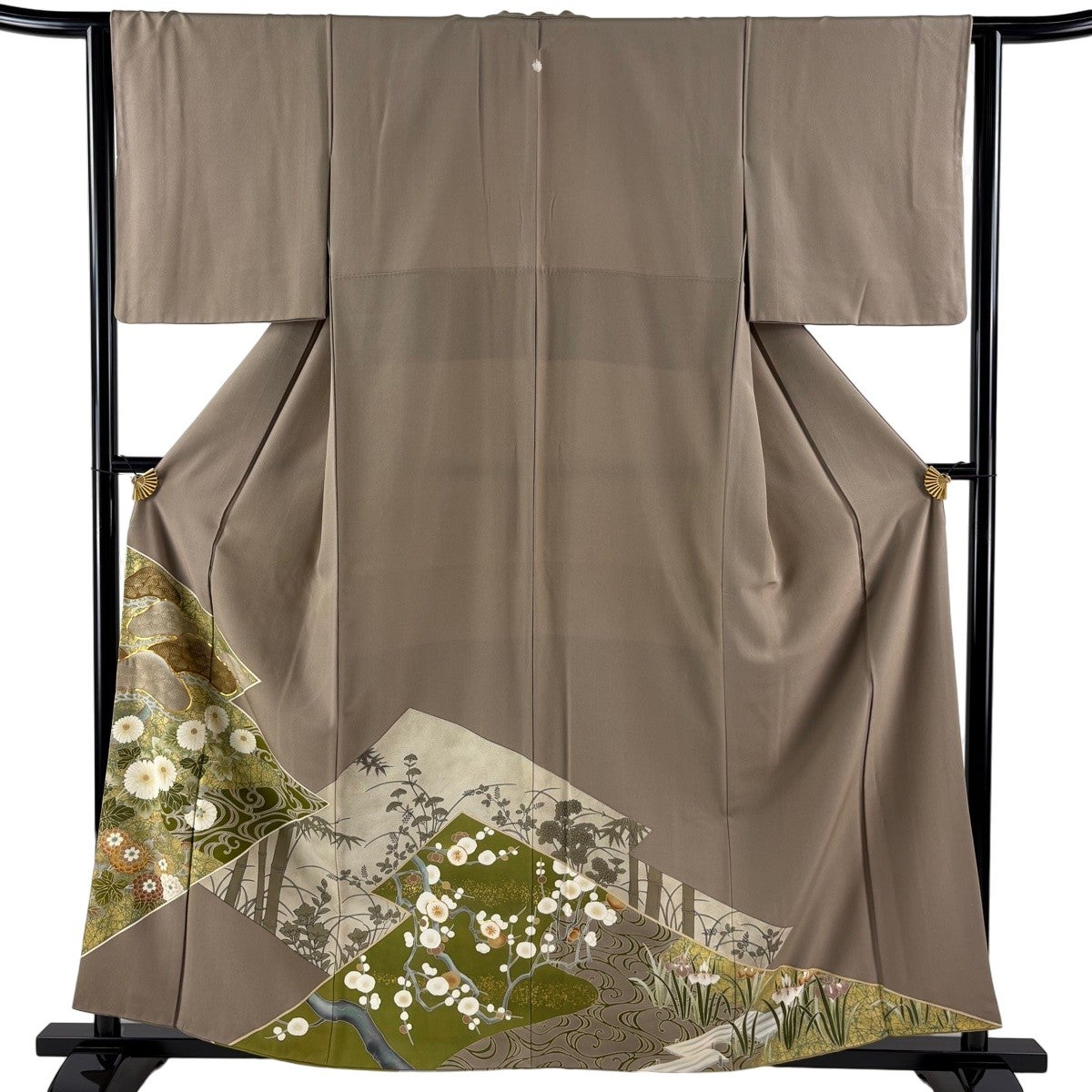 色留袖 身丈159cm 裄丈63.5cm S 袷 松竹梅 菊 金糸 金彩 灰茶 正絹 秀