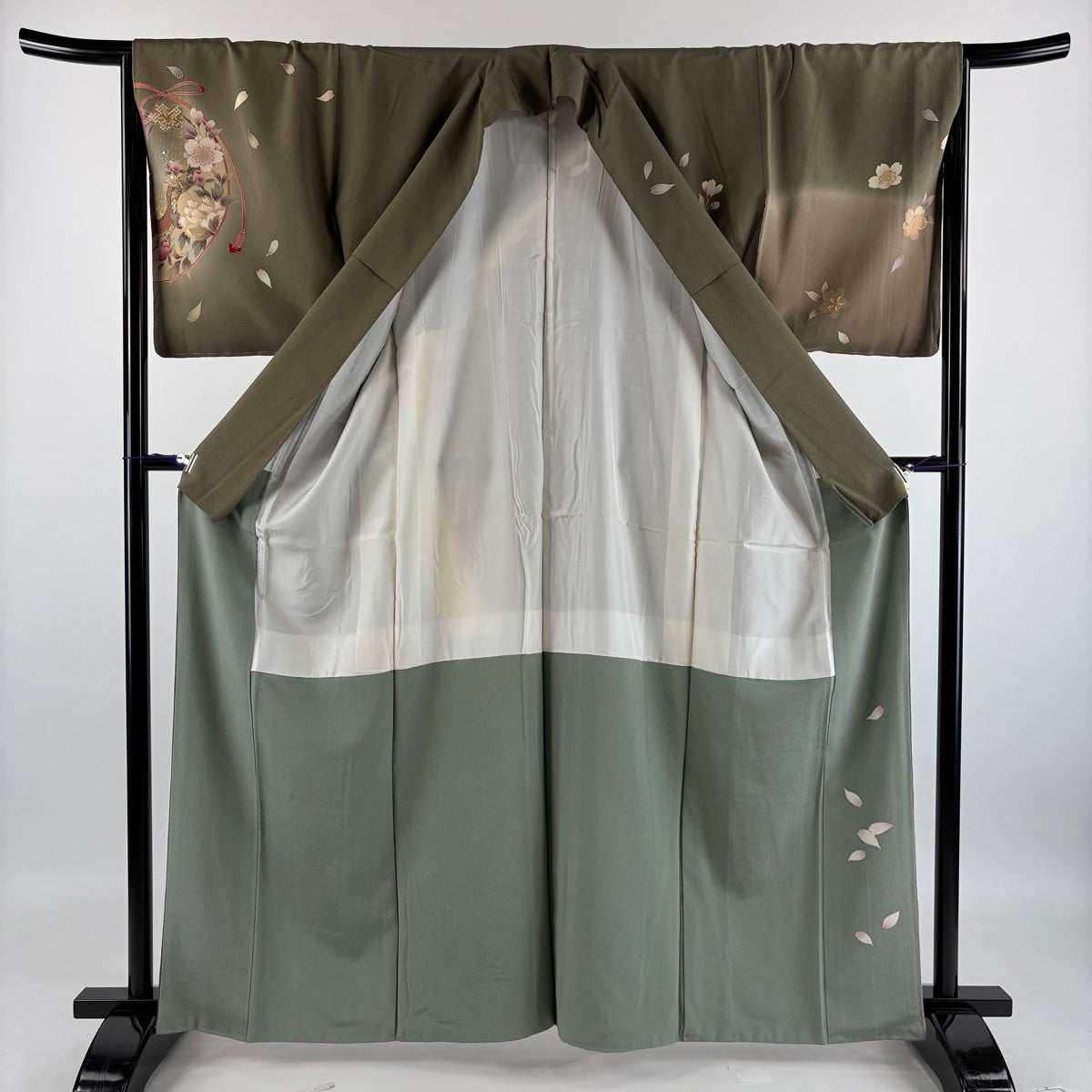 【専用】茶道稽古着　二部式　リネン混合　ライトグレー 訪問着 身丈162.5cm 裄丈66.5cm M 袷 hiromichi nakano 落款あり 桜