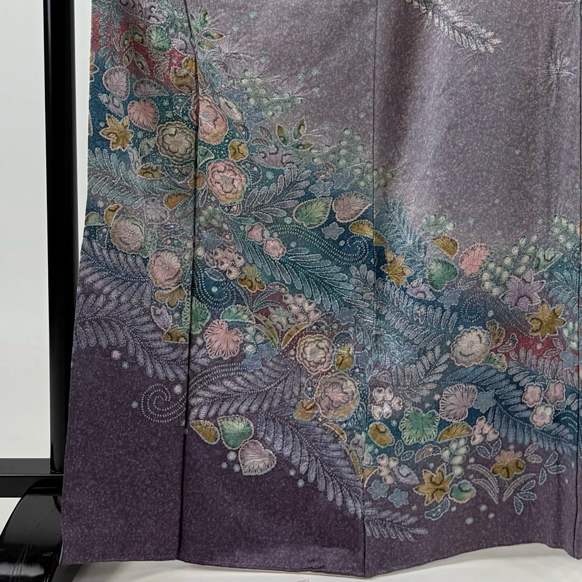 正絹辻が花柄　縮緬袷　一部しつけ糸　若草色 身幅広め 訪問着 身丈167cm 裄丈67cm M 袷 辻が花柄 金彩 ぼかし 薄紫 正絹 秀品