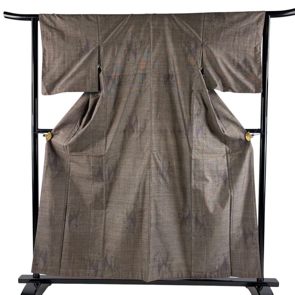 紬 身丈157.5cm 裄丈63cm S 袷 バチ衿 花 幾何学模様 焦茶色 正絹 秀品
