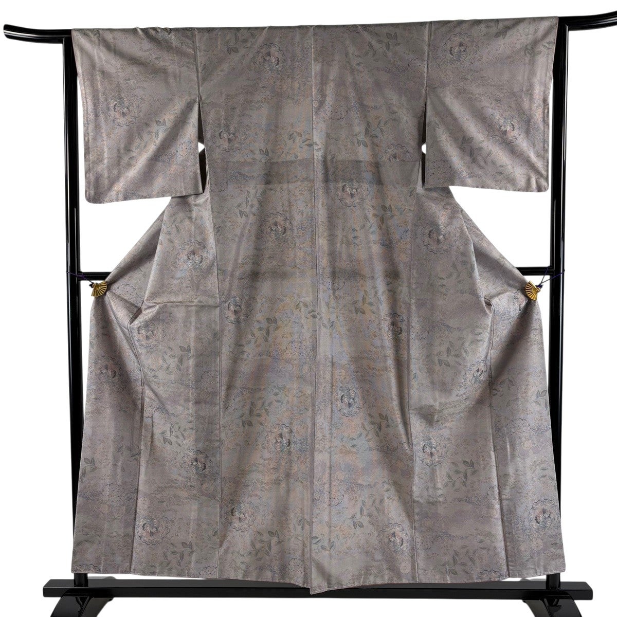 美品】 紬 身丈157.5cm 裄丈63.5cm S 袷 やまと 鏡裏文 草花 灰紫 正絹