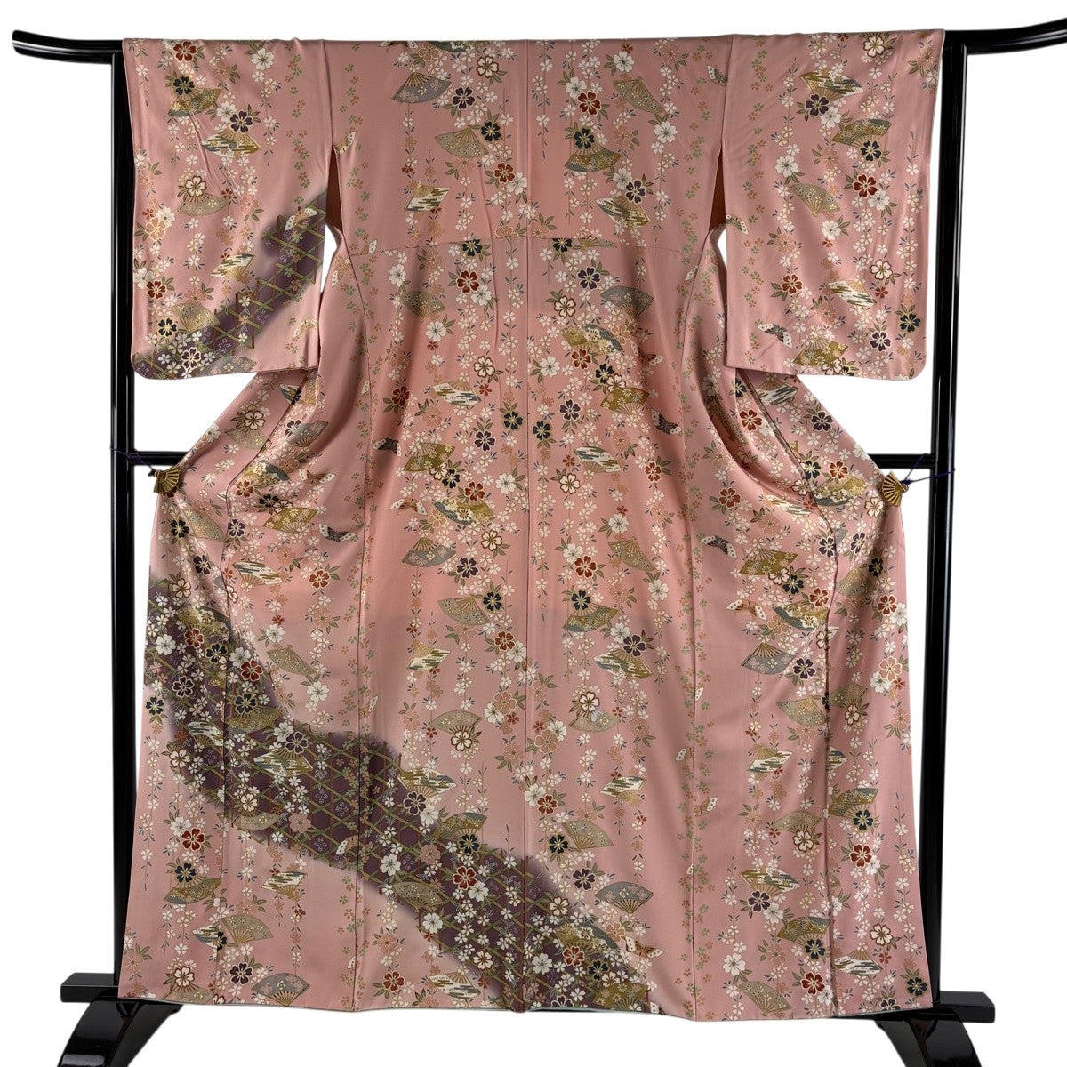 付下げ 身丈160cm 裄丈63cm S 袷 桜 扇 金彩 ぼかし ピンク 正絹 秀品