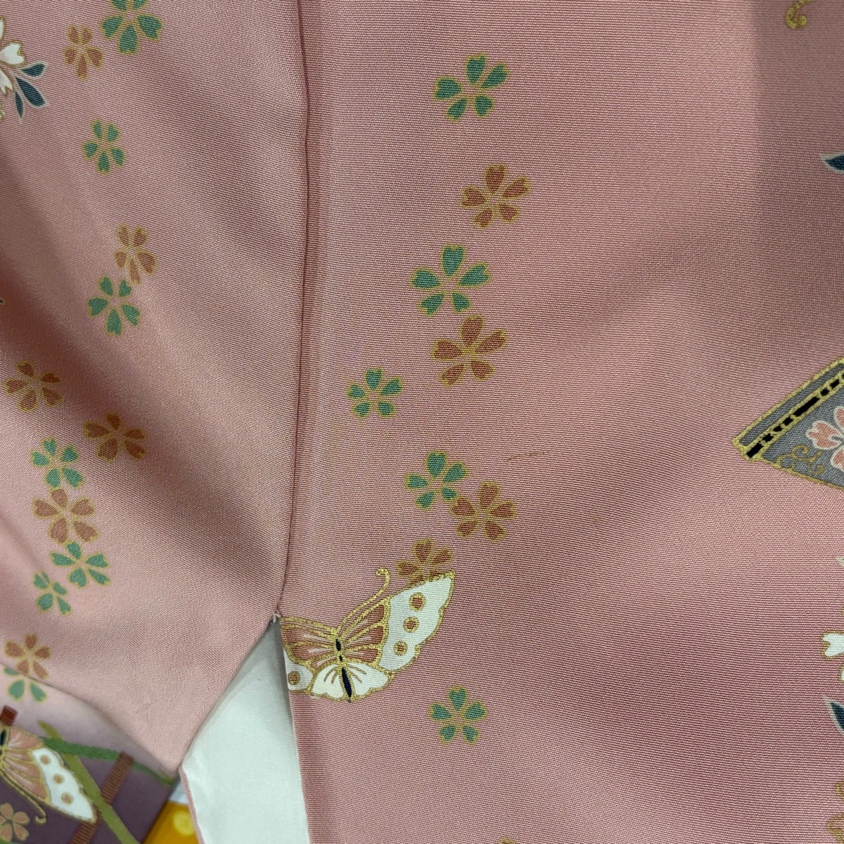 付下げ 身丈160cm 裄丈63cm S 袷 桜 扇 金彩 ぼかし ピンク 正絹 秀品