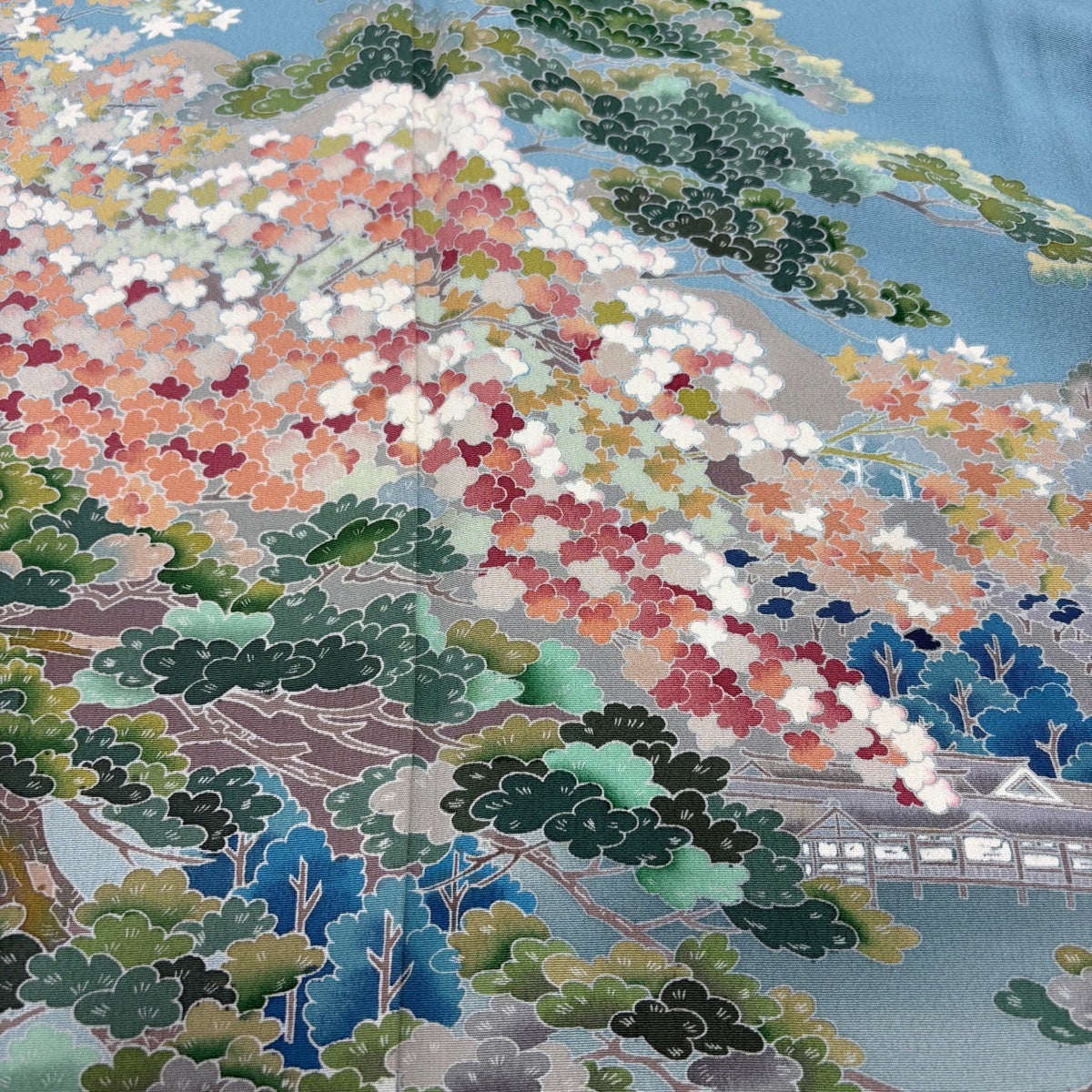 訪問着 身丈155cm 裄丈64.5cm M 袷 落款あり 松竹梅 風景 ぼかし 水色