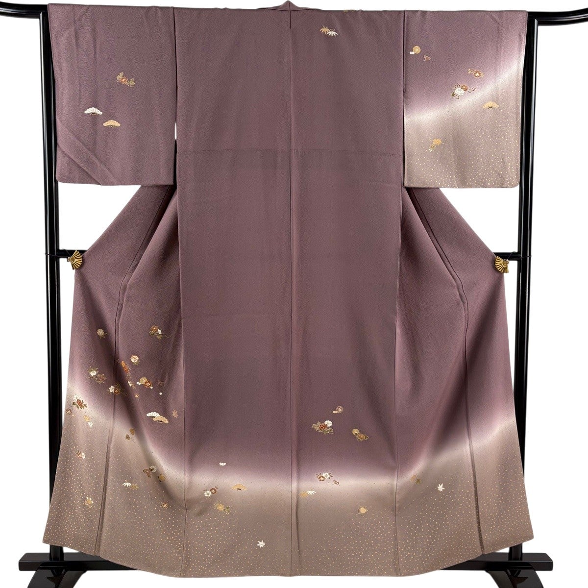 レディース 美品 訪問着 紫がかった焦げ茶 桜花 金彩加工 身丈154cm 裄 