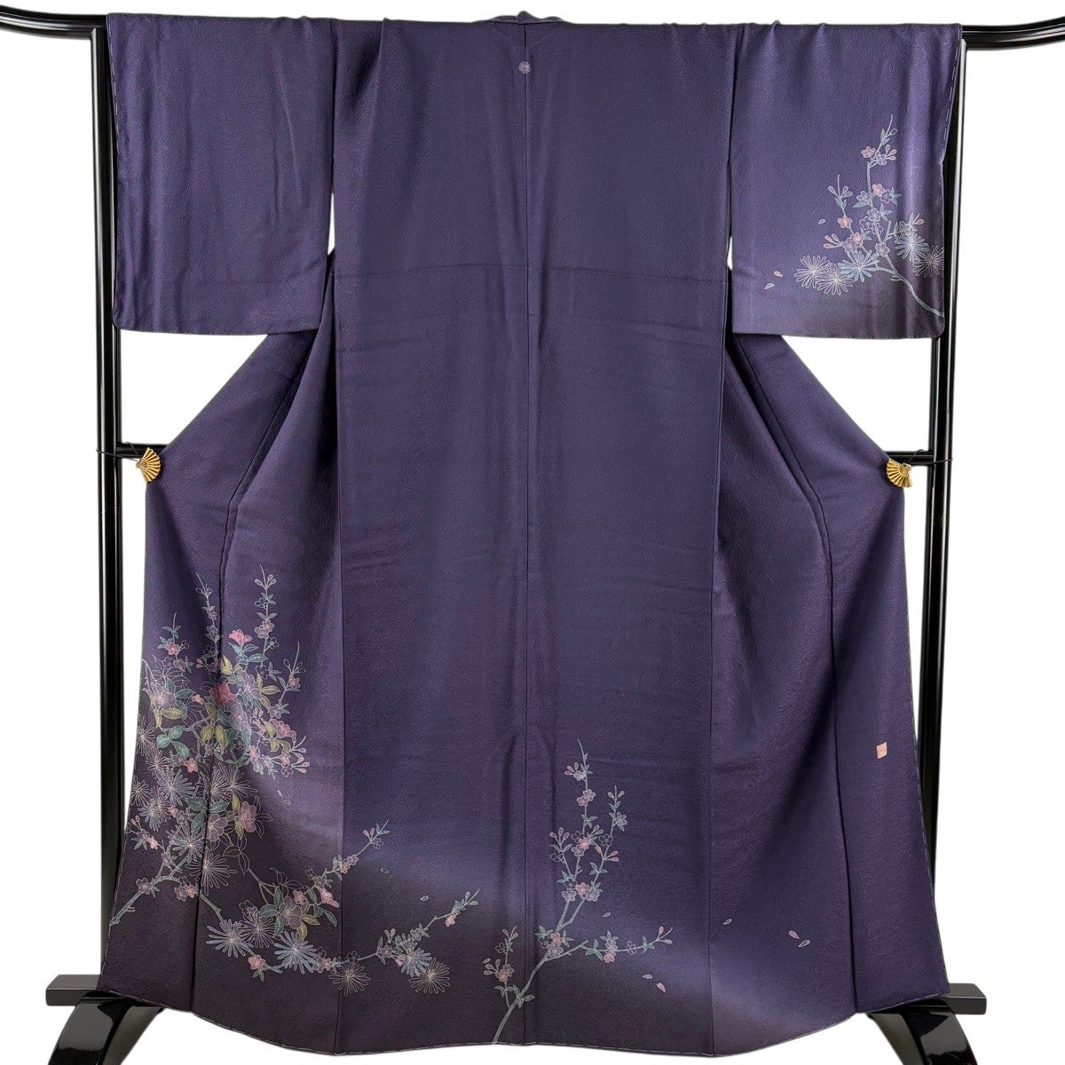【なでしこ】付け下げ　着物　紫　花　袖付き　着丈162.5　裄丈68　k1318 訪問着 身丈163cm 裄丈68cm L 袷 落款あり 草花 若松 ぼかし 紫 正絹