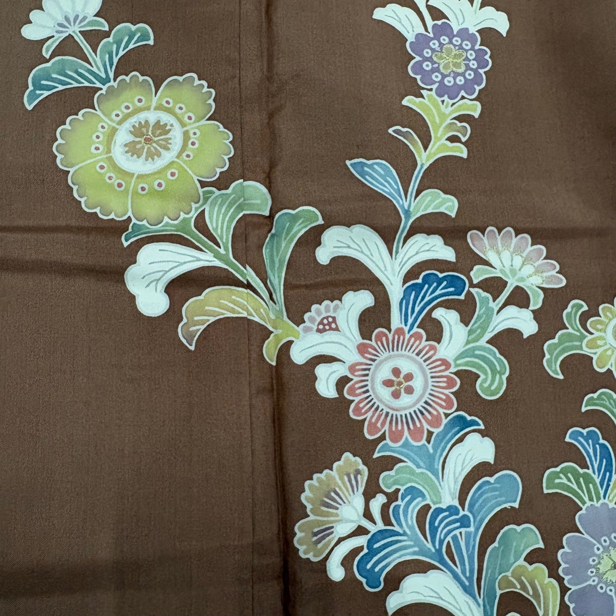 付下げ 身丈162cm 裄丈64.5cm M 袷 紬地 草花 金彩 茶色 正絹 秀品 一