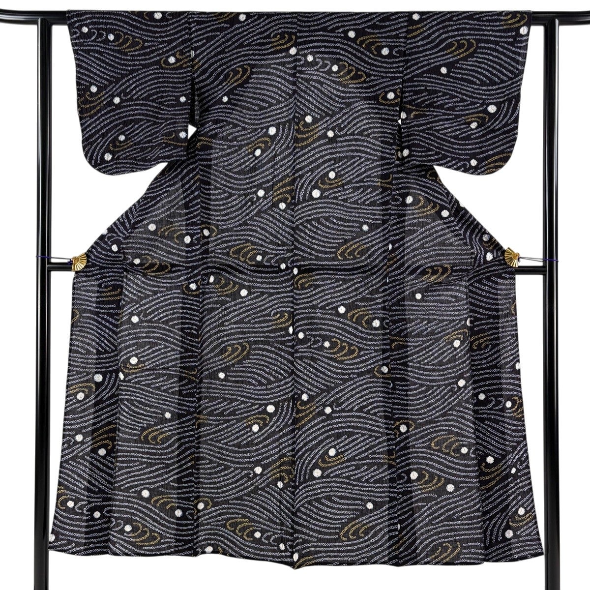 浴衣 身丈157.5cm 裄丈68.5cm L 絞り浴衣 草花 紺色 綿 名品｜中古