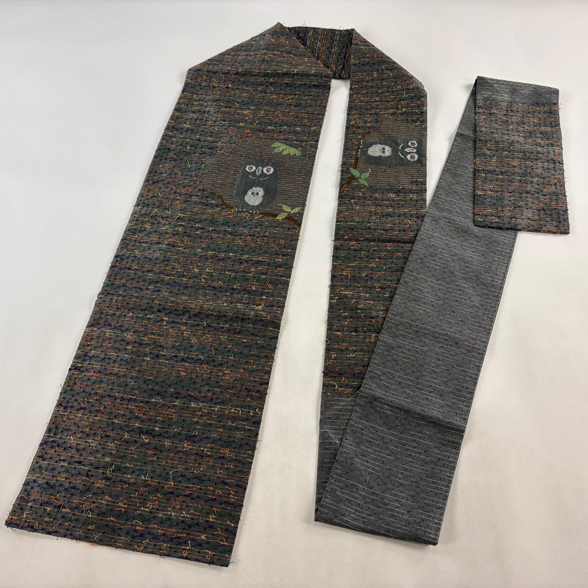 最終価格】 70%OFF 【美品】 名古屋帯 逸品 落款あり 綱糸織 フクロウ