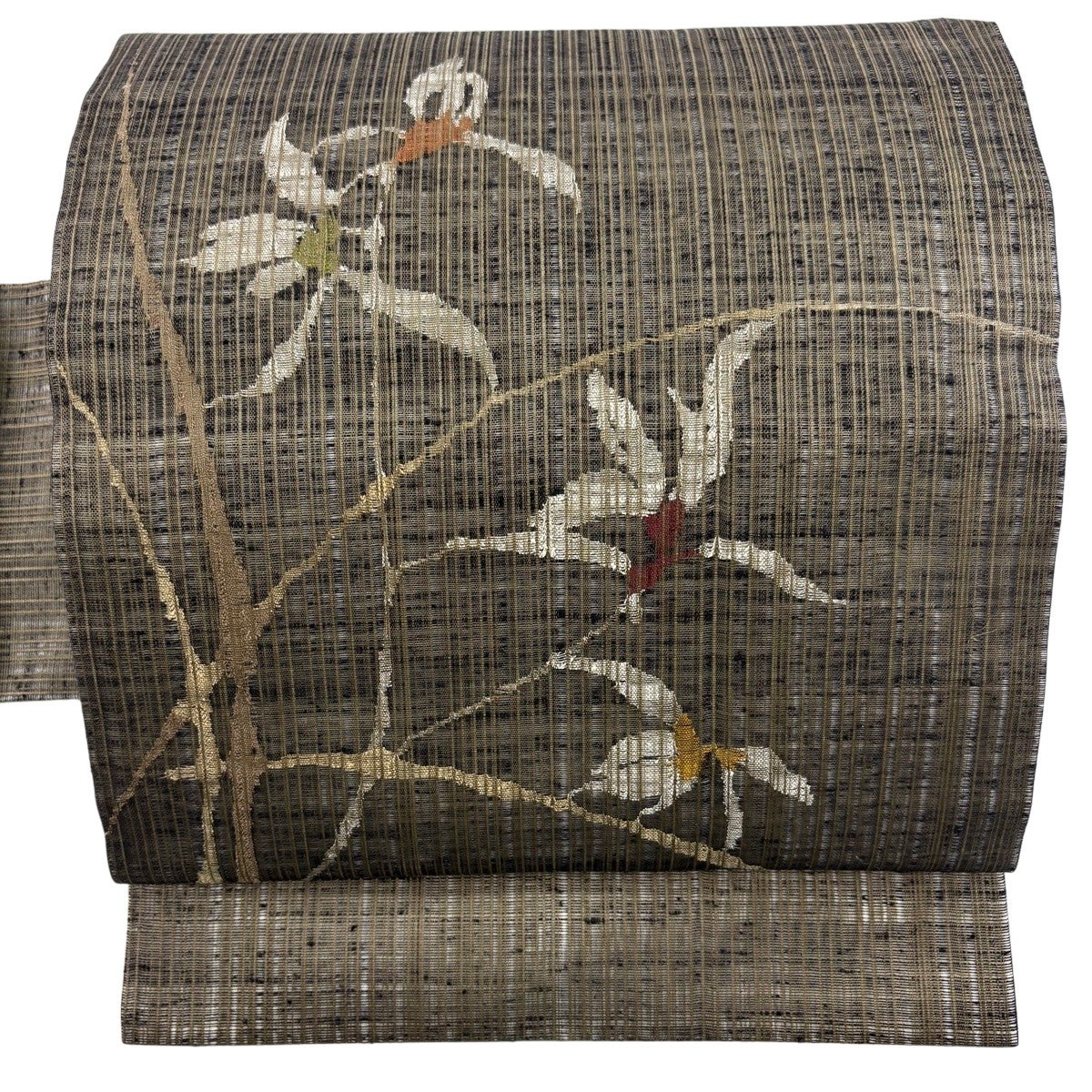 名古屋帯 秀品 夏帯 枝花 茶緑色 正絹｜中古・古着・リサイクル着物