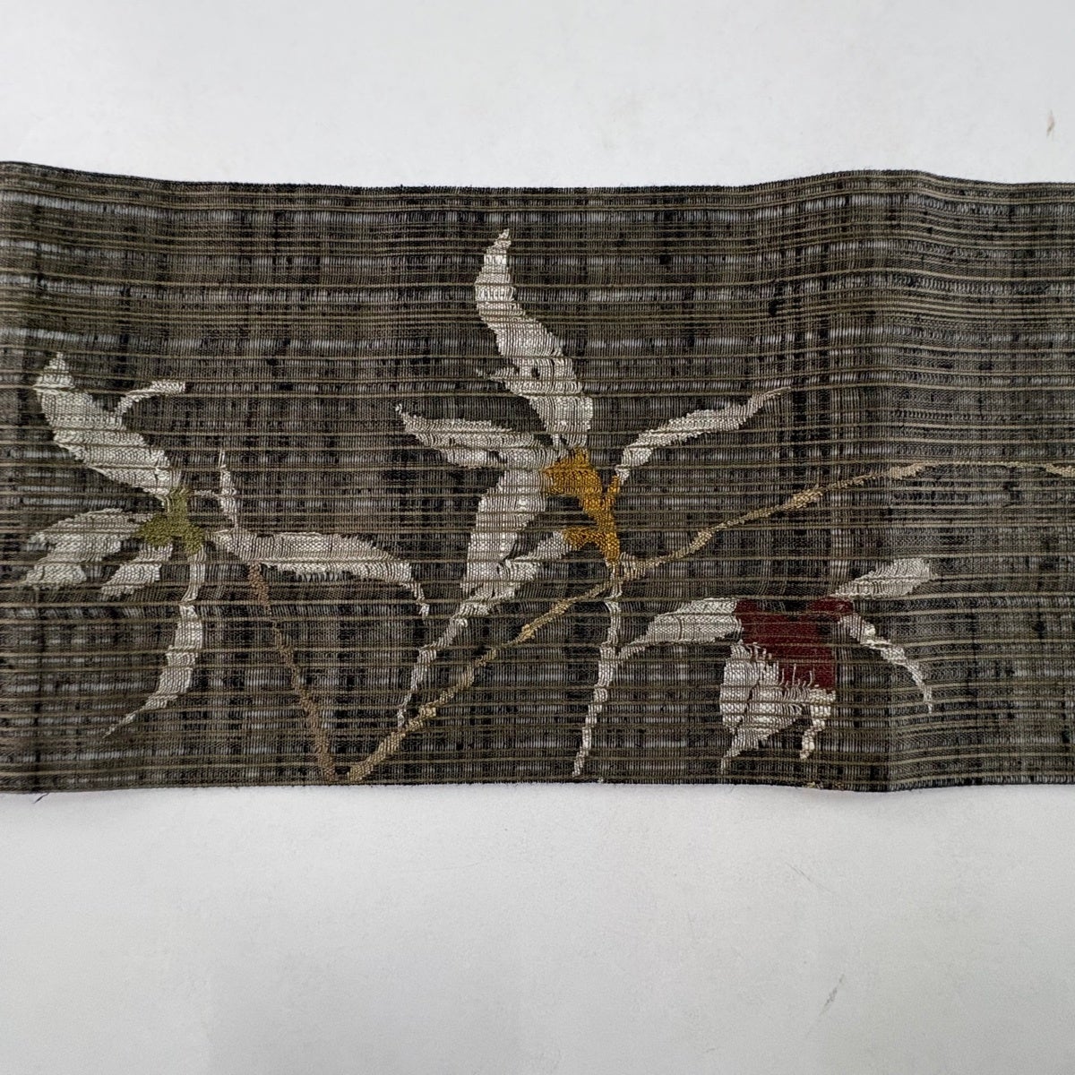 名古屋帯 秀品 夏帯 枝花 茶緑色 正絹｜中古・古着・リサイクル着物