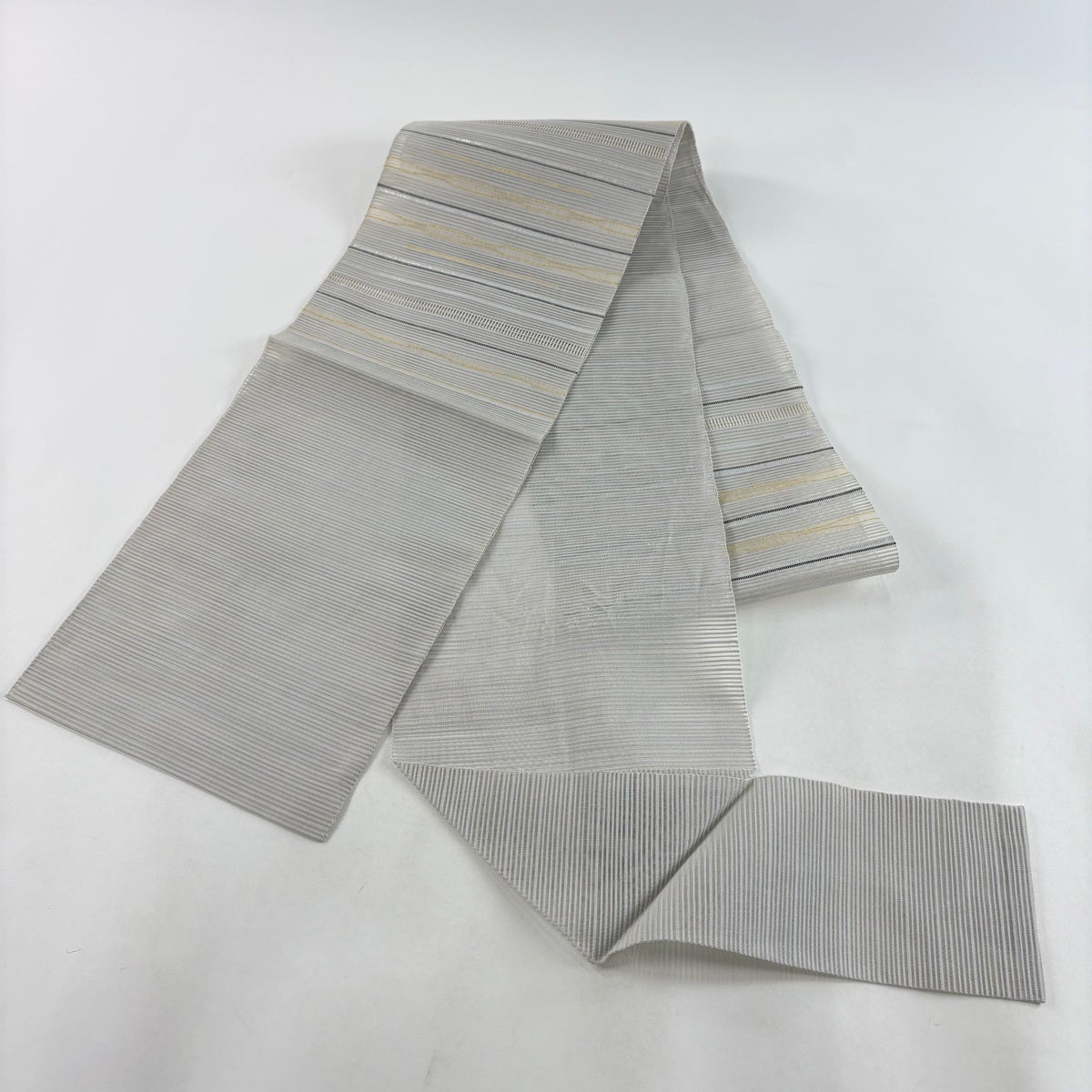 ネネ！+パールトーン加工+松葉仕立て 名古屋帯 秀品 八寸名古屋帯 松葉仕立て トンネル仕立て 夏帯 縞 幾何