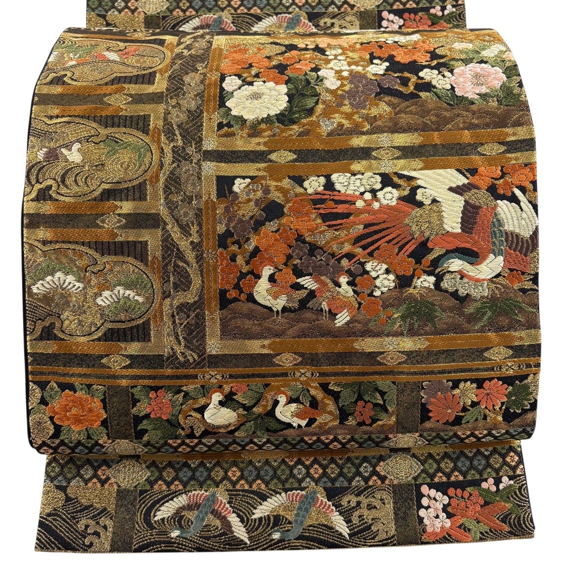袋帯 秀品 花鳥 松竹梅 箔 唐織 黒 六通 正絹｜中古・古着・リサイクル