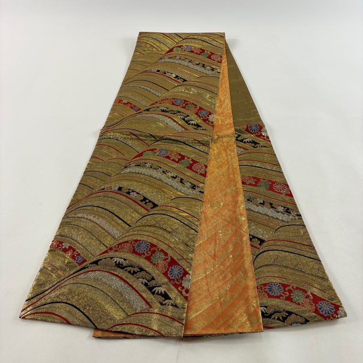 美品】 袋帯 秀品 菊唐草 松竹梅 箔 金色 六通 正絹｜中古・古着