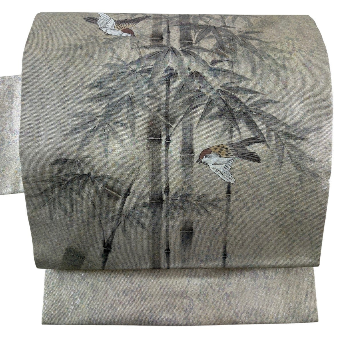 袋帯 雀 鳥 竹笹 雪景色 正絹 六通 D252 美品】 名古屋帯 秀品 竹 雀 銀色 正絹｜中古・古着・リサイクル着物