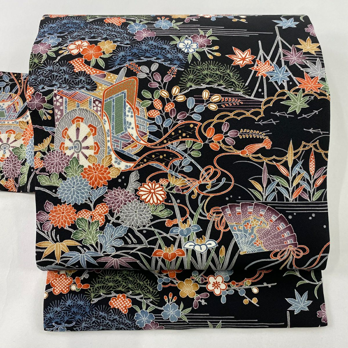 名古屋帯 秀品 御所車 松竹梅 黒 正絹｜中古・古着・リサイクル着物