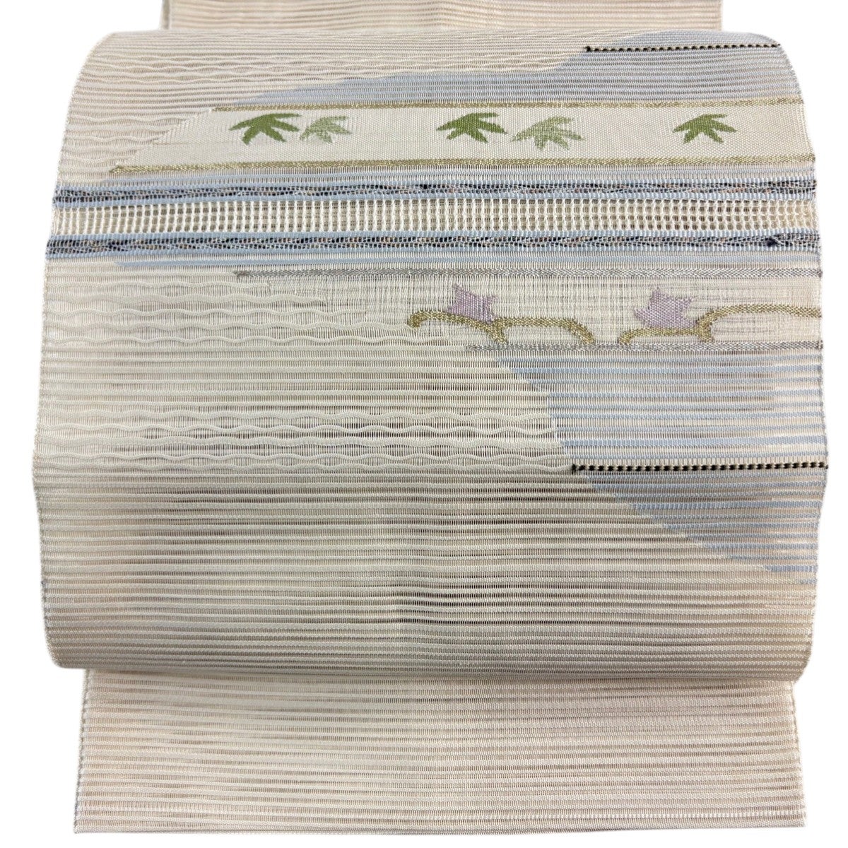 名古屋帯 秀品 夏帯 絽 八寸名古屋帯 松葉仕立て 草花 金銀糸 クリーム