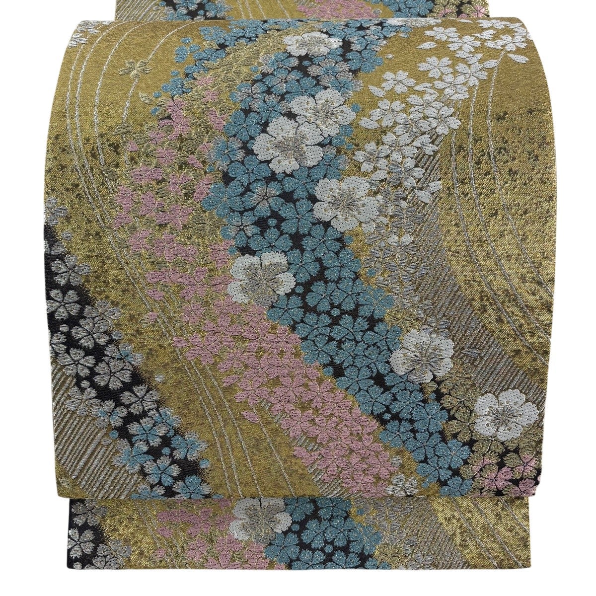 美品】 袋帯 秀品 桜 花びら 金銀糸 箔 金色 六通 正絹｜中古・古着