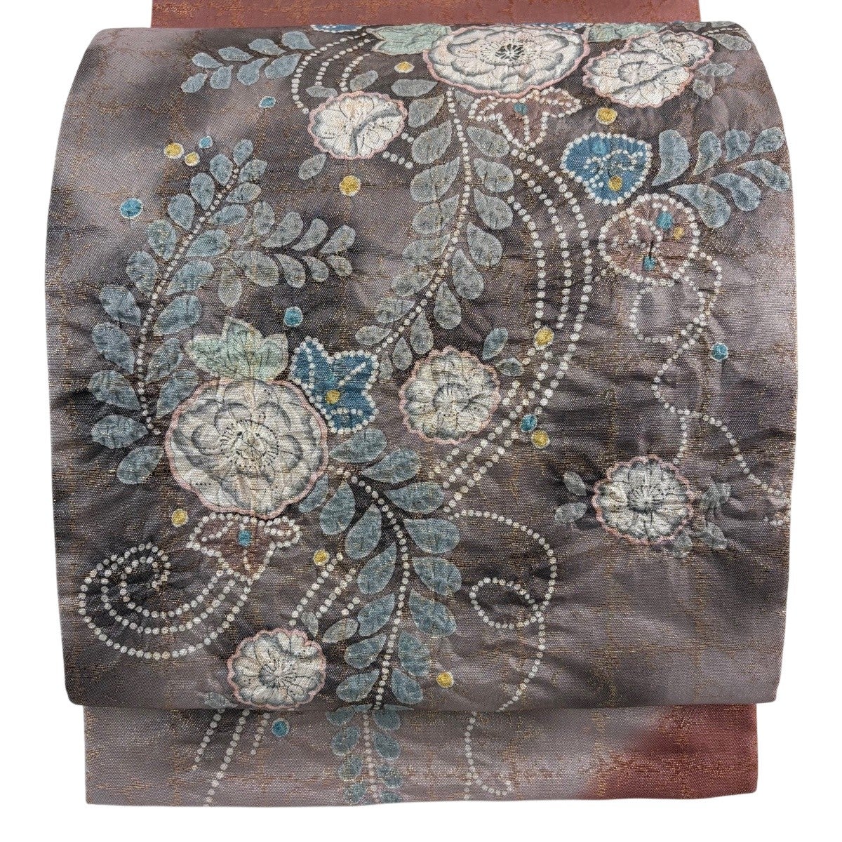 美品】 袋帯 秀品 辻が花柄 箔 ぼかし 小豆色 お太鼓柄 正絹｜中古
