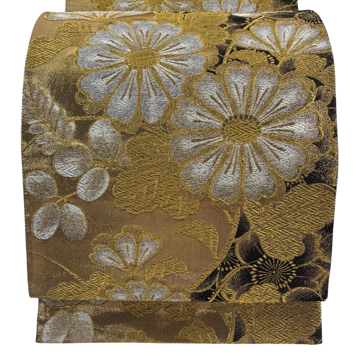 美品】 袋帯 秀品 菊 萩 金糸 箔 黒 六通 正絹｜中古・古着