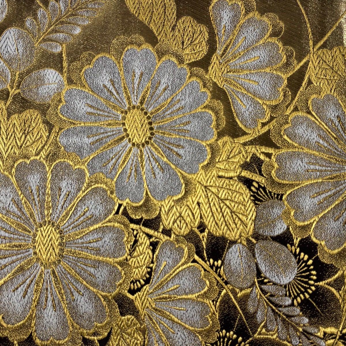 美品】 袋帯 秀品 菊 萩 金糸 箔 黒 六通 正絹｜中古・古着