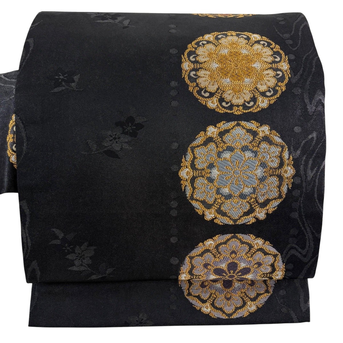 美品】 名古屋帯 秀品 ほていや 華文 金銀糸 箔 黒 正絹｜中古・古着
