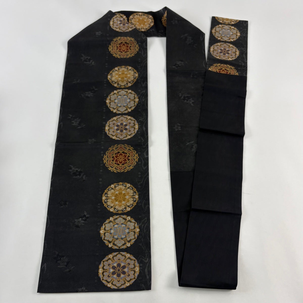 美品】 名古屋帯 秀品 ほていや 華文 金銀糸 箔 黒 正絹｜中古・古着