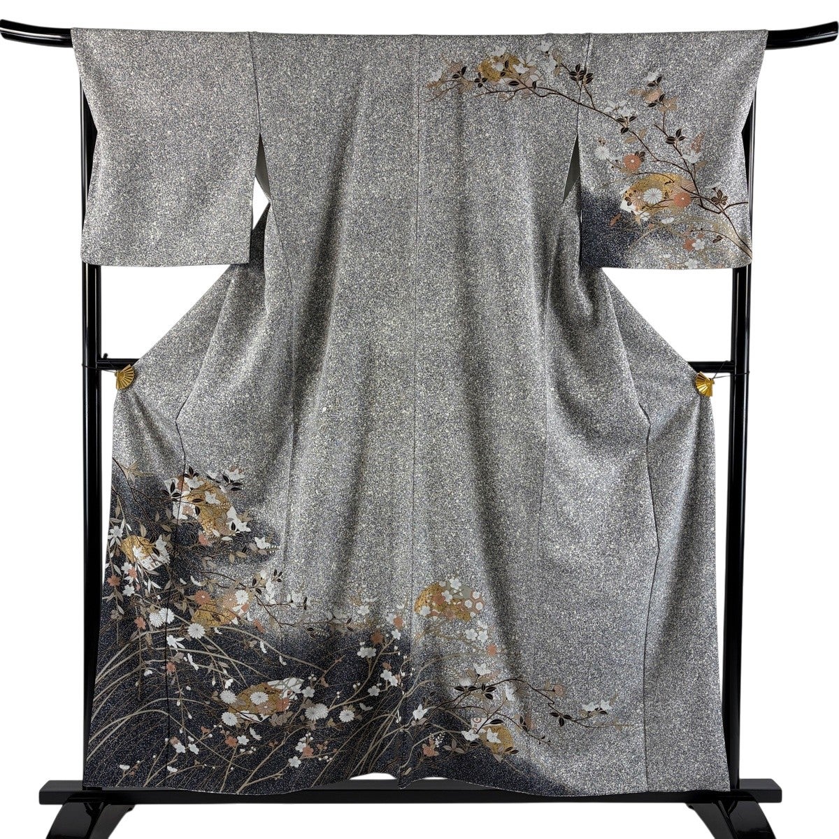 訪問着 身丈156cm 裄丈64.5cm M 袷 雲文 草花 刺繍 絞り 灰紫 正絹 秀
