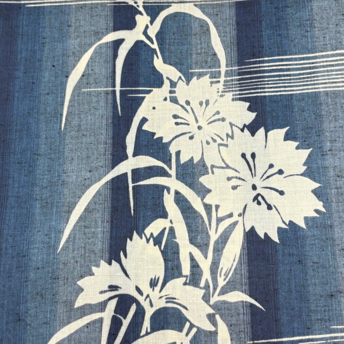 反物 優品 浴衣 新江戸染 草花 縦縞 青灰色 綿｜中古・古着