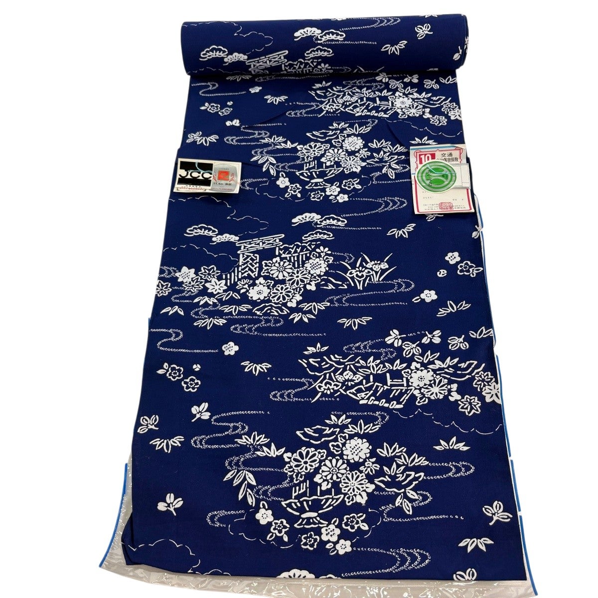 反物 優品 浴衣 西美ゆかた 松竹梅 家屋 青紫 綿｜中古・古着