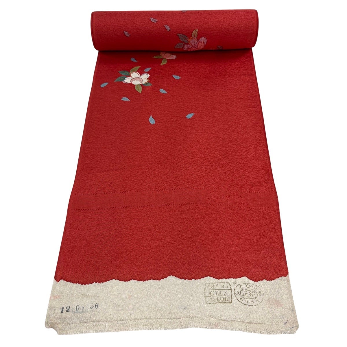 反物 秀品 小紋 桜 花びら 金彩 朱色 正絹｜中古・古着・リサイクル