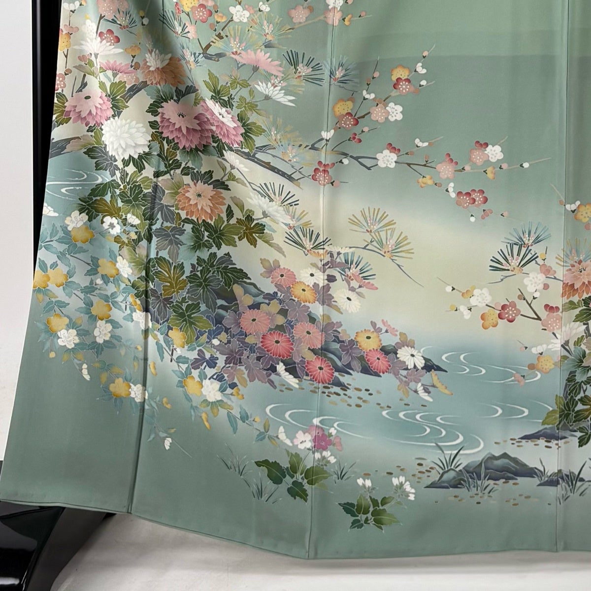 訪問着 身丈166cm 裄丈67.5cm L 袷 袋帯セット 落款あり 菊 枝梅