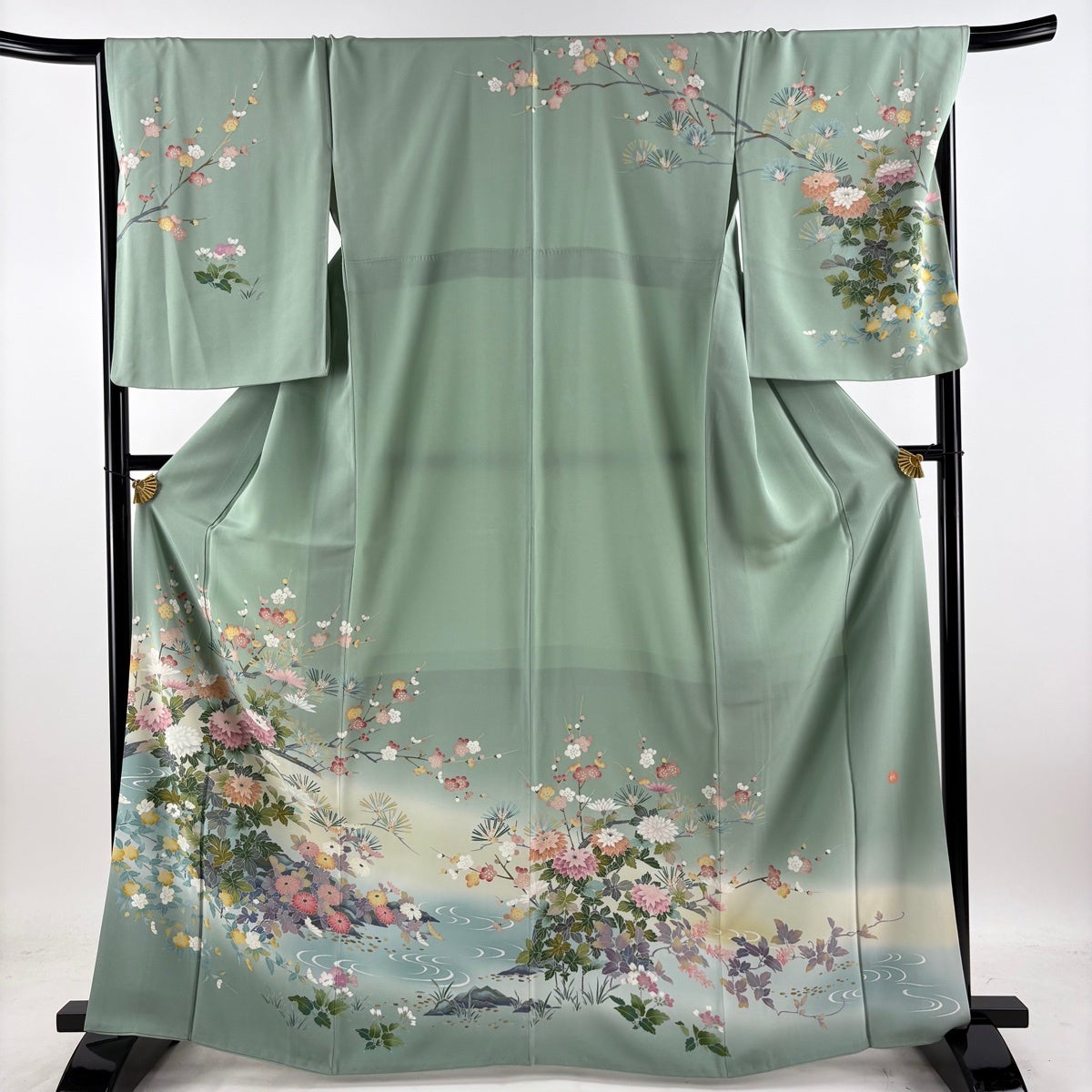 訪問着 身丈166cm 裄丈67.5cm L 袷 袋帯セット 落款あり 菊 枝梅