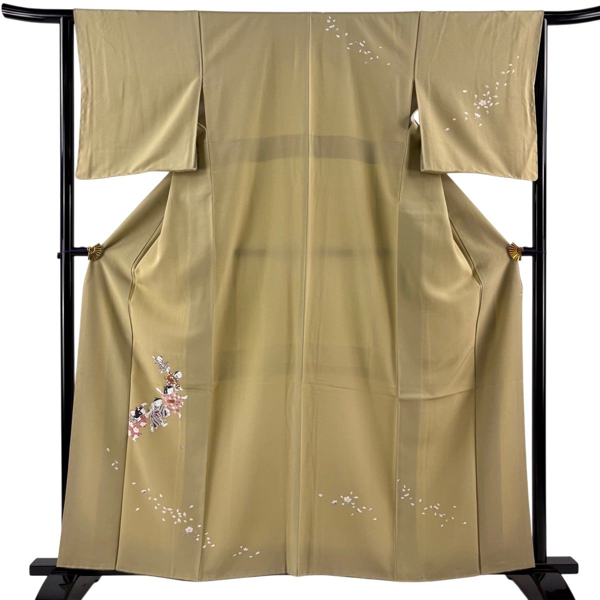美品】 付下げ 身丈160cm 裄丈64cm M 袷 鈴乃屋 童 桜 薄黄土色 正絹