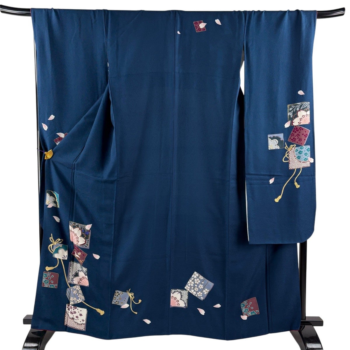 振袖 身丈164cm 裄丈70.5cm L 袷 鈴乃屋 色紙 桜 金彩 藍色 正絹 秀品