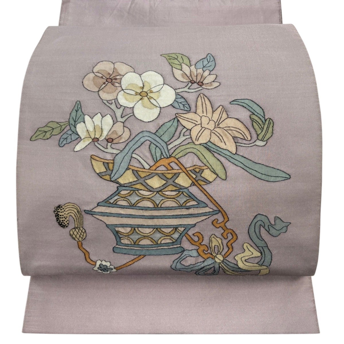 袋帯 秀品 お太鼓柄 正絹 【中古】 美品】 袋帯 秀品 花唐草 縞 金糸