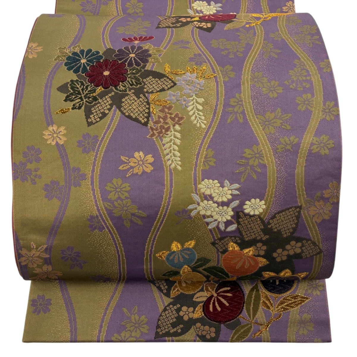 袋帯 秀品 綾錦牡丹唐花文 立涌 金銀糸 水色 六通 正絹｜中古・古着