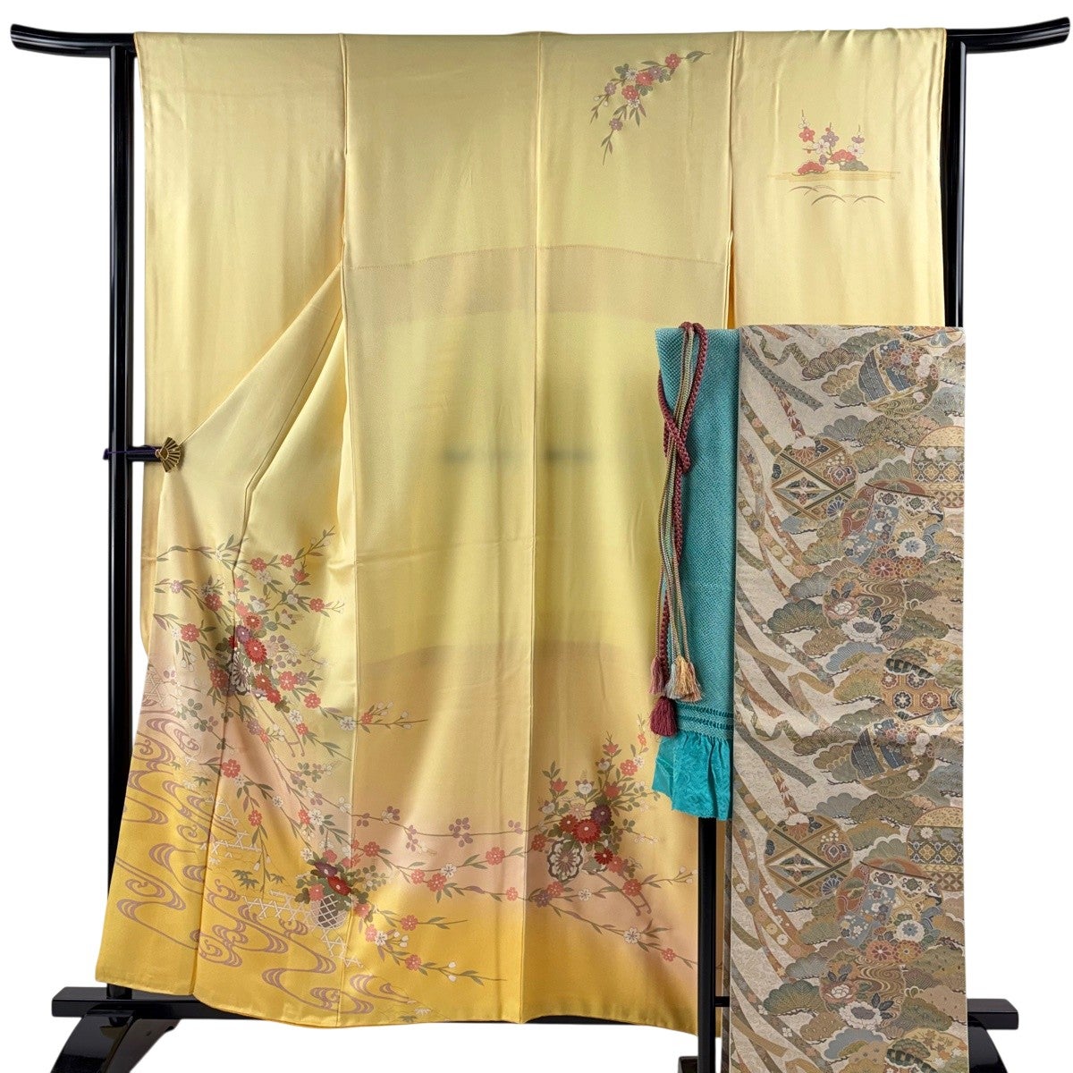 振袖 身丈159cm 裄丈62.5cm S 袷 袋帯フルセット 花車 花籠 金彩