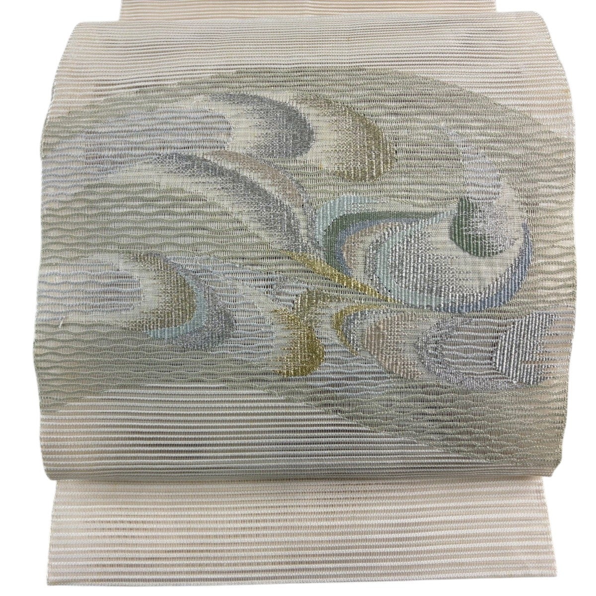 名古屋帯 秀品 夏帯 絽 八寸名古屋帯 松葉仕立て 草花 金銀糸 クリーム