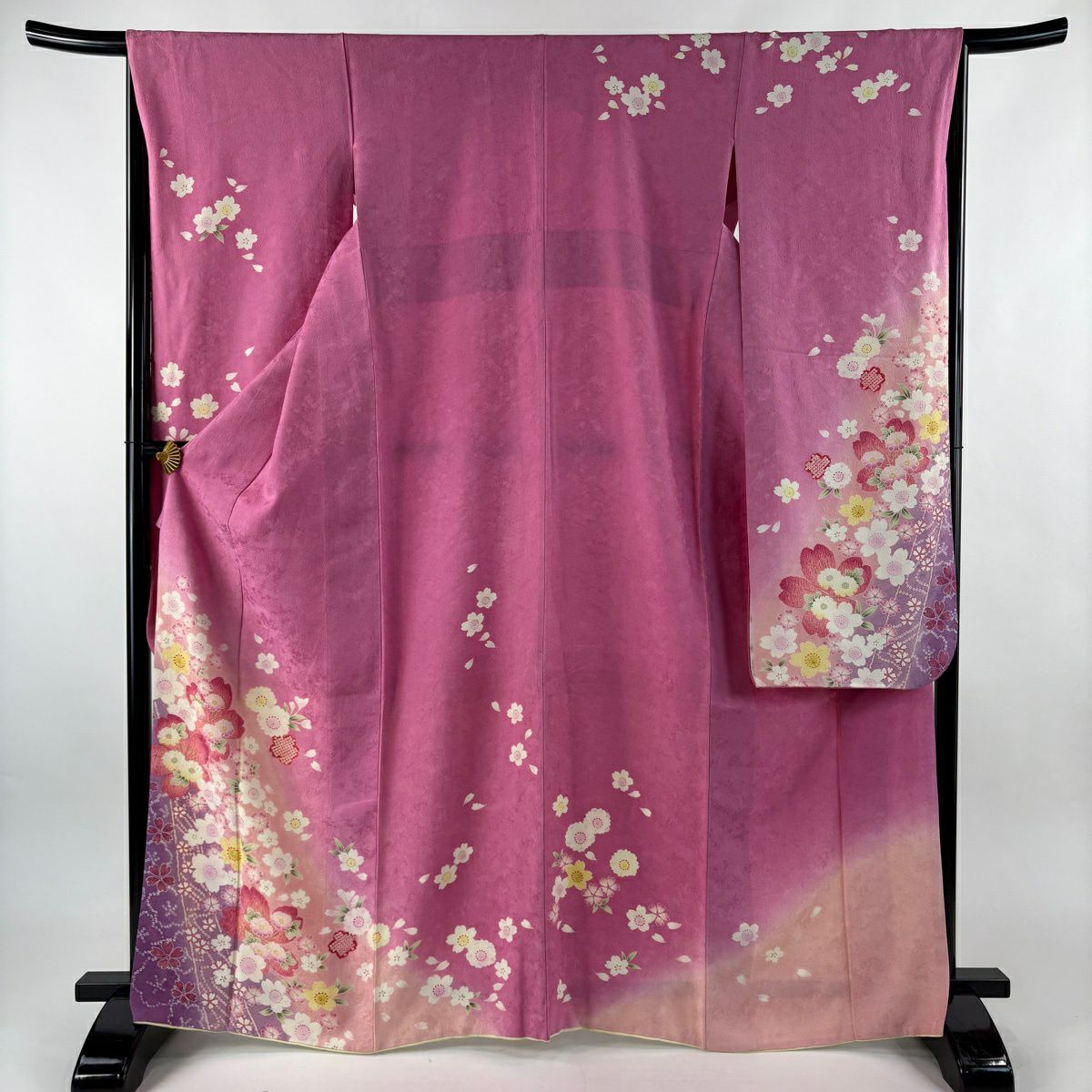 振袖 身丈156cm 裄丈63cm S 袷 雪輪 枝垂れ桜 ラメ 金彩 ピンク 正絹