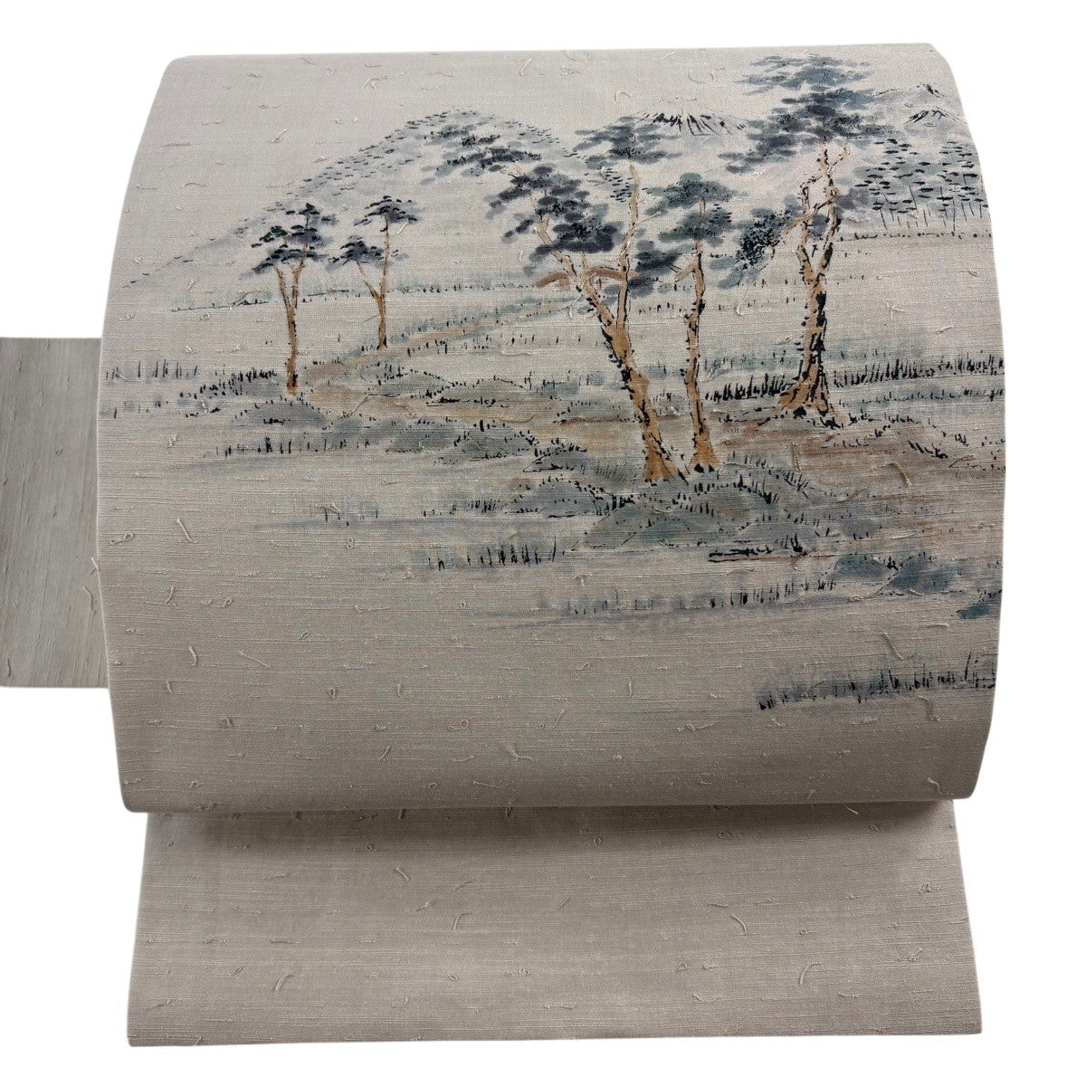 美品】 名古屋帯 優品 髭紬地 山並み 樹木 灰紫 正絹｜中古・古着