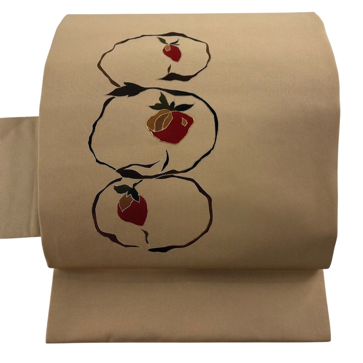 名古屋帯 名品 落款あり 夏帯 草花 トンボ 薄茶色 麻｜中古・古着