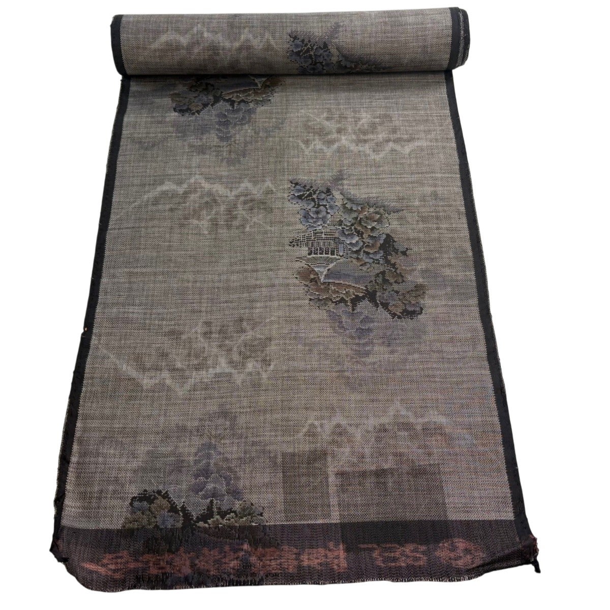 反物 秀品 紬 草花 波 灰色 正絹｜中古・古着・リサイクル着物通販
