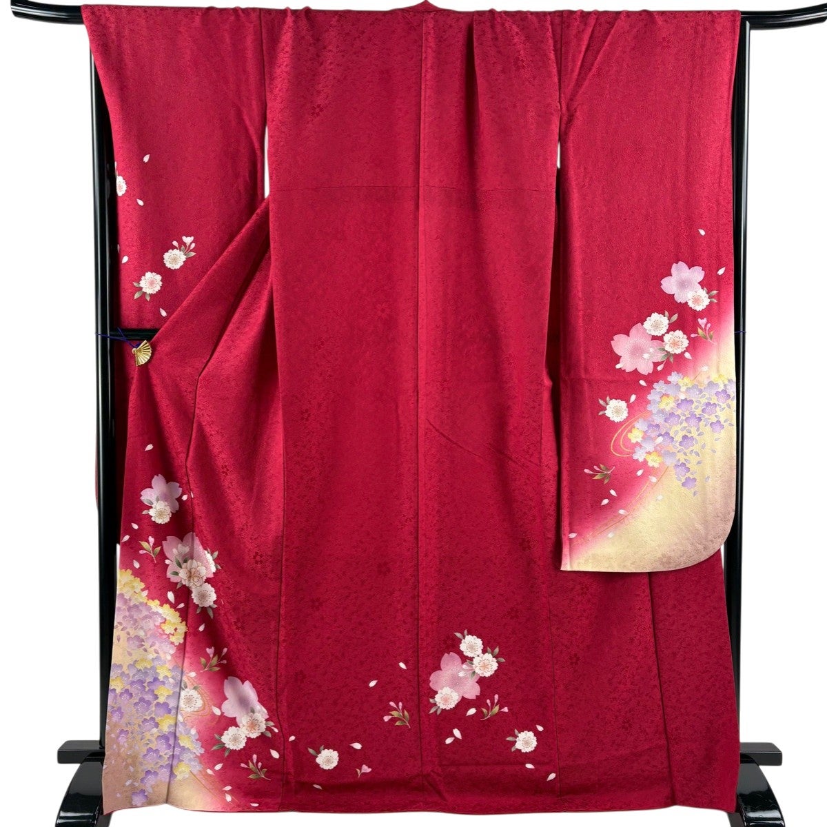 美品】 振袖 身丈167cm 裄丈68cm L 袷 桜 花びら 金彩 赤 正絹 秀品