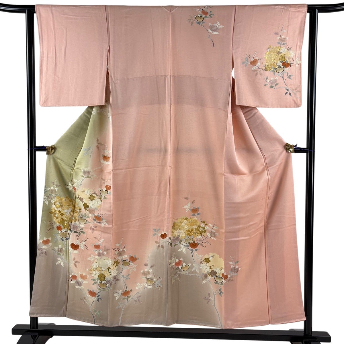 訪問着 身丈153.5cm 裄丈62cm S 袷 雪輪 橘花 金彩 染め分け 抹茶色 訪問着 身丈153.5cm 裄丈62cm S 袷 雪輪 橘花 金彩 染め分け 抹茶色